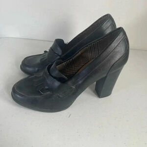 Vintage Black Fioni High‎ Block Heel Penny Loafers 9.5 GUC!